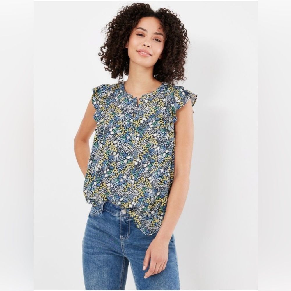 Womens Joules Uk 16 Blue Mix Ditsy Flower Cap Sleeve Casual Summer Blouse Shirt
